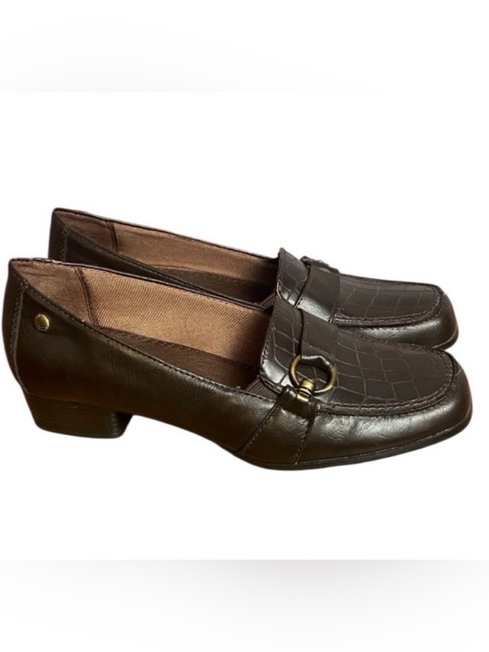 Life stride Classic Brown Faux Croc Leather Slip On Comfort Loafers Sz 7